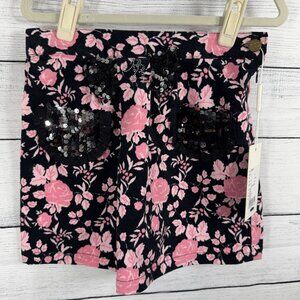 NWT Roccobarocco Girls Pink Black Velvet Floral Skirt Made in Italy Sz 8A